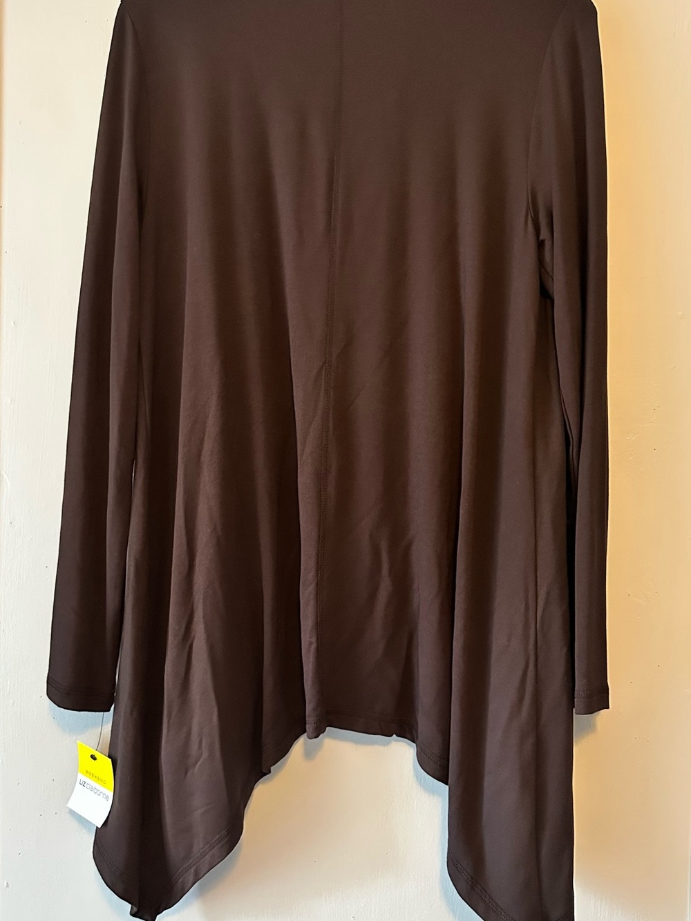 Liz Claiborne Weekend Sharkbite Cardigan Brown Open Front Rayon Large NWT - Picture 4 of 9